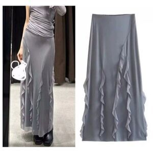 Zara Gray Tulle Ruffle Mesh Maxi Pencil Skirt Women’s Small Y2K Style Chic